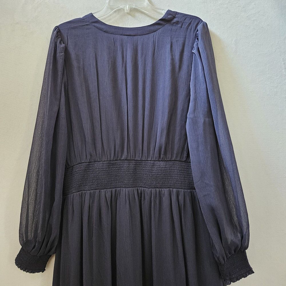 Old Navy Waist Defined Smocked Tie Front Maxi Chiffon Dress Navy Blue Sz XL NWOT - Picture 13 of 14